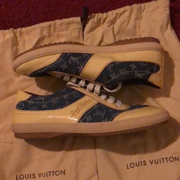 LOUIS VUITTON Blue Denim Monogram Leather Sneakers - Picture 3 of 4